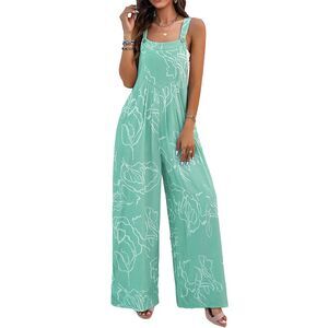 Womens Romper Jumper Overalls Moonlight Jade Printed Bib Wide Leg Light Weight